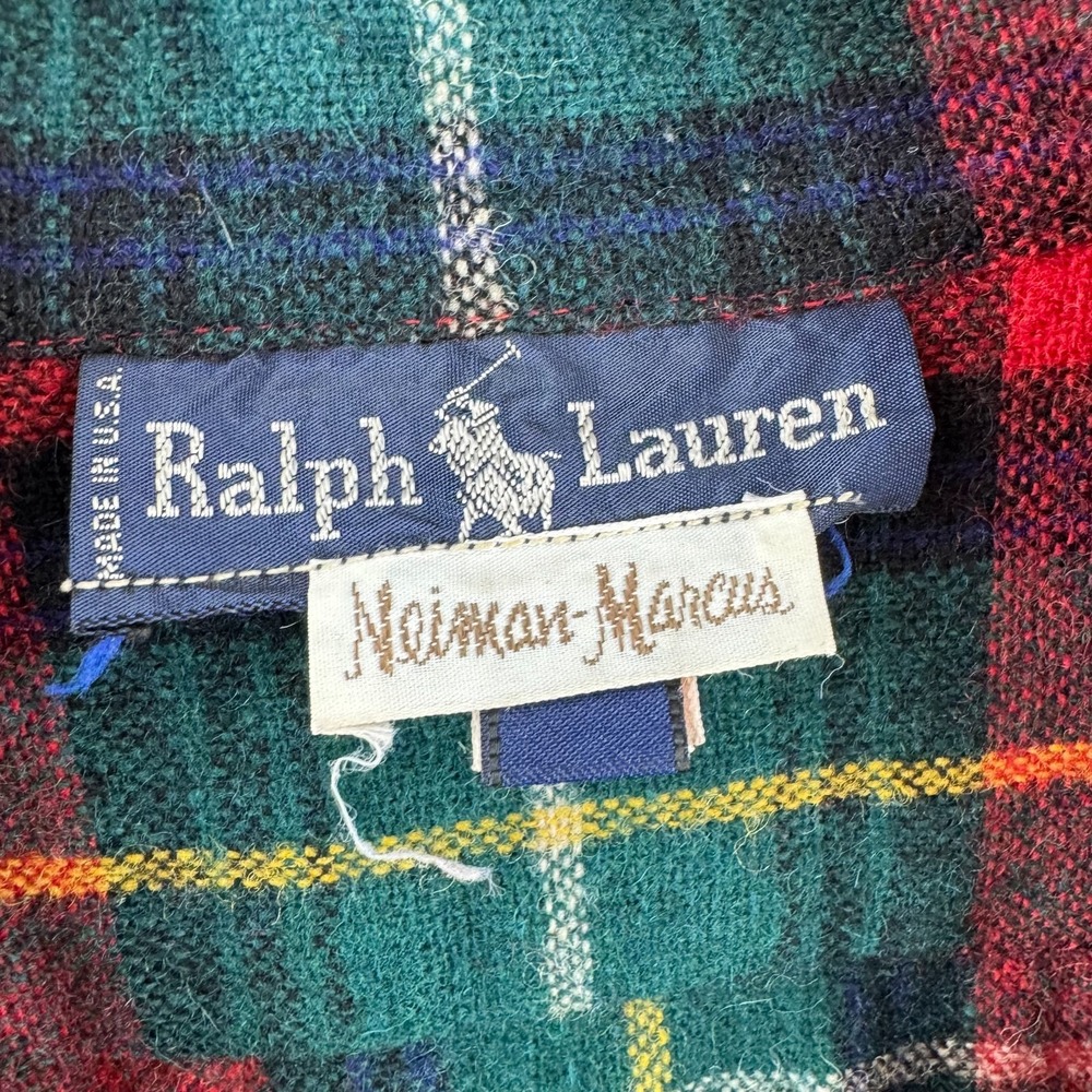 Vintage 80s Polo Ralph Lauren Wool Flannel Shirt Womens 8 Oversized Loop Collar - Picture 4 of 16